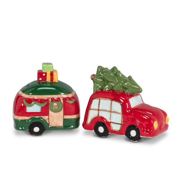 Christmas Holiday Car and Camper Salt & Pepper Ceramic Shakers - Picture 1 of 5